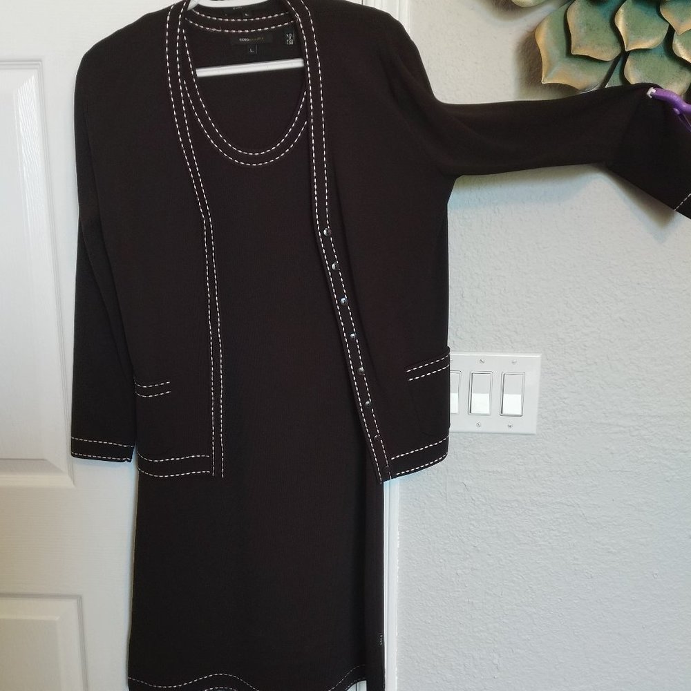 VINTAGE 2 pc BCBG -Max Azria KNIT JACKET & Matching DRESS | L | EUC | PINK BROWN